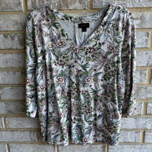 J. Jill Wearever Floral V-Neck 3/4 Sleeve Pullover Blouse Women's Size S